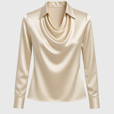 Aiyanna™ | Luxe Shiny Blouse with Pleated Neckline