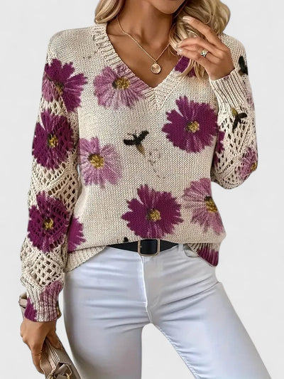 Élodise™ | Floral Crochet Knit Sweater