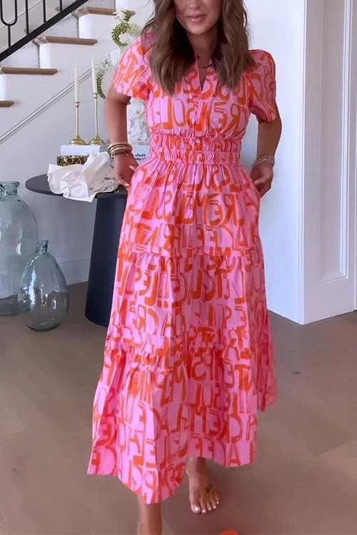 Cassy™ | Classic Abstract V-Neck Maxi Dress