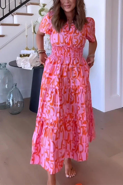 Cassy™ | Classic Abstract V-Neck Maxi Dress