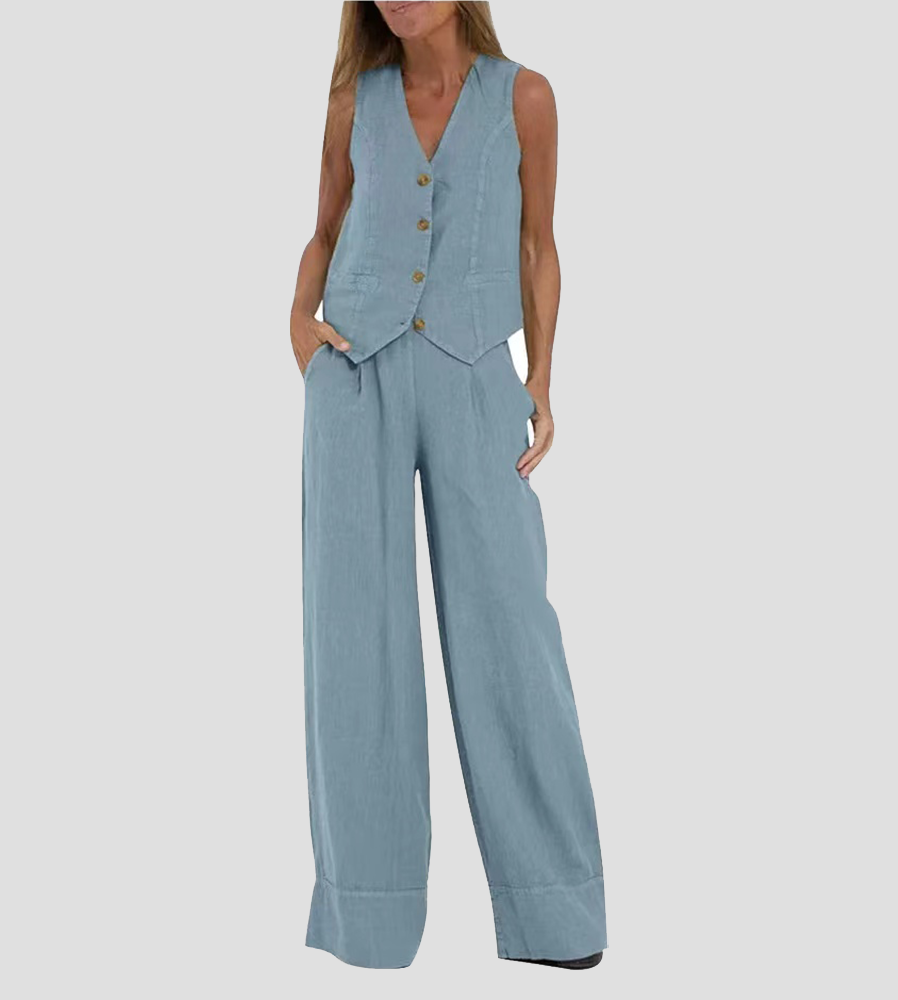 Lara™ | Buttoned Vest & Wide-Leg Trousers Set