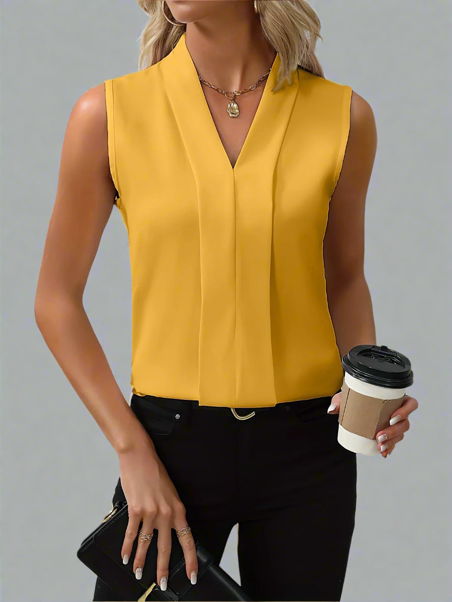 Bélise™ | Sleek Pleated V-Neck Blouse