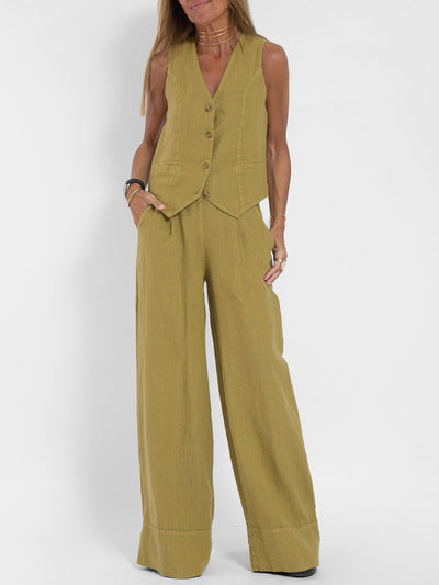 Lara™ | Buttoned Vest & Wide-Leg Trousers Set
