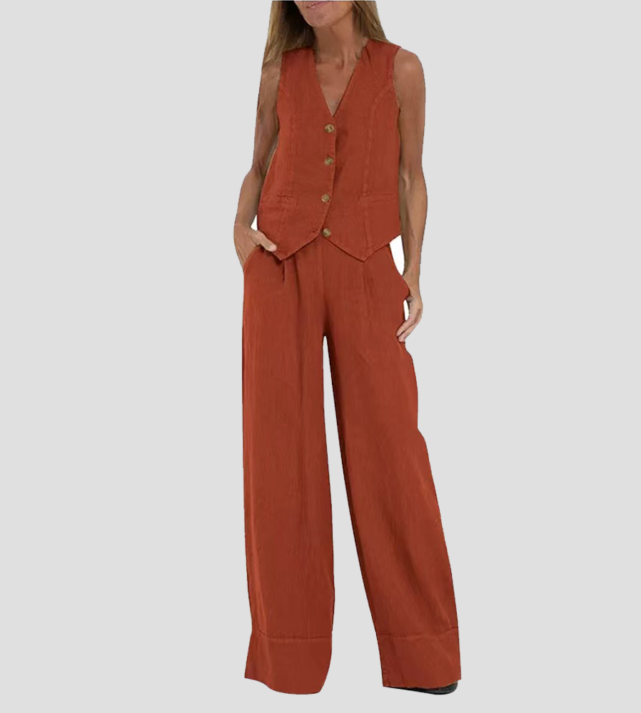 Lara™ | Buttoned Vest & Wide-Leg Trousers Set