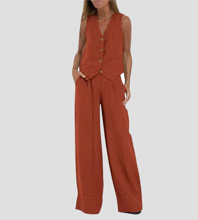 Lara™ | Buttoned Vest & Wide-Leg Trousers Set