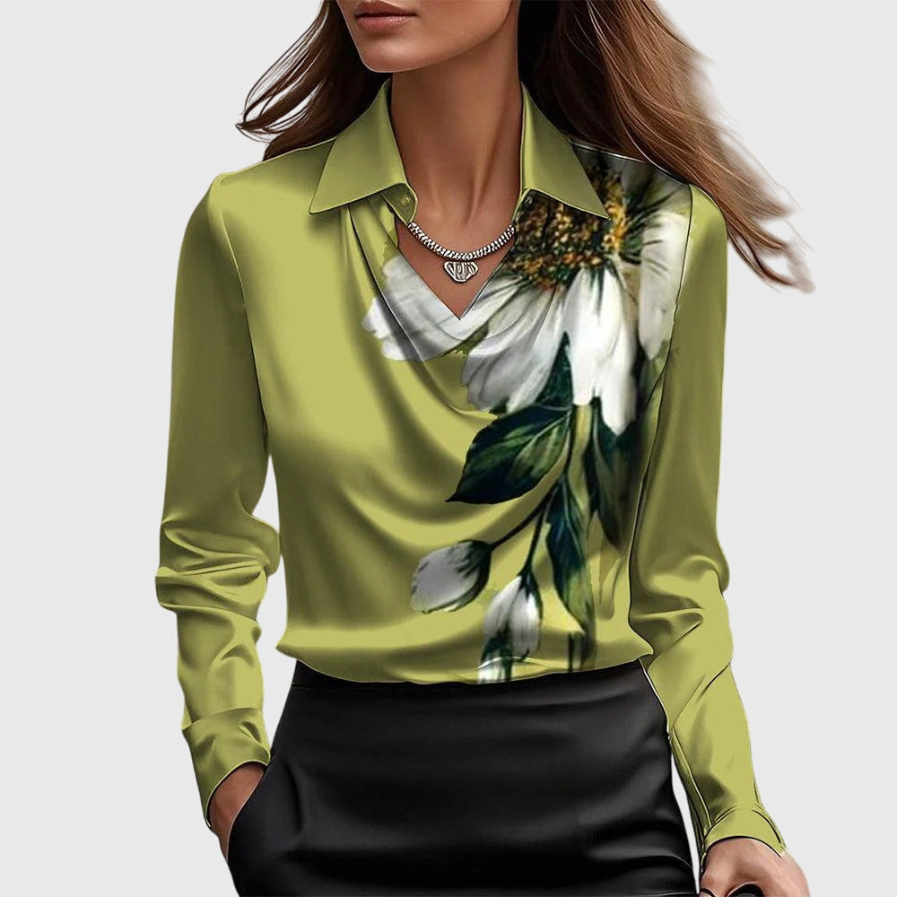 Aiyanna™ | Luxe Shiny Blouse with Pleated Neckline