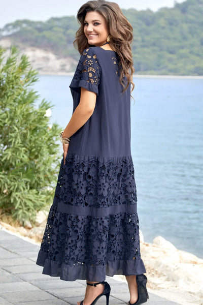 Émylou™ | Navy Blue Lace Maxi Dress