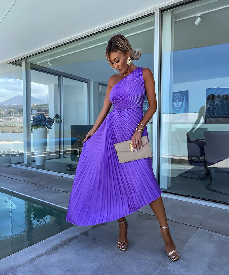 Marjorie™ | Elegant One Shoulder Midi Dress