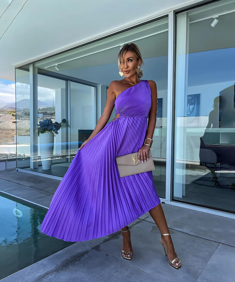 Marjorie™ | Elegant One Shoulder Midi Dress