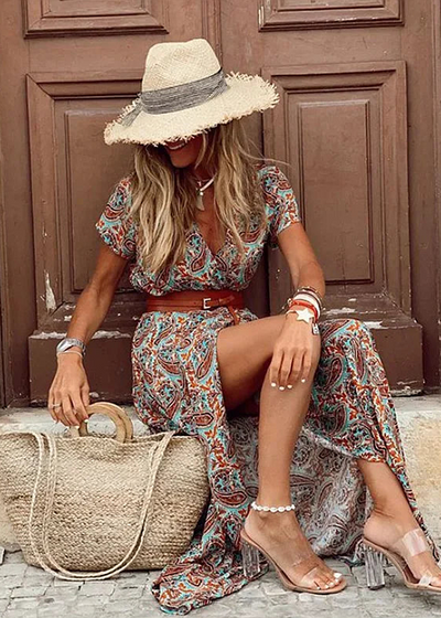 Goldie™ | Floral Belted Slit Maxi Dress