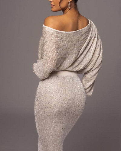 Riva™ | Elegant Knitted Off Shoulder Maxi Dress