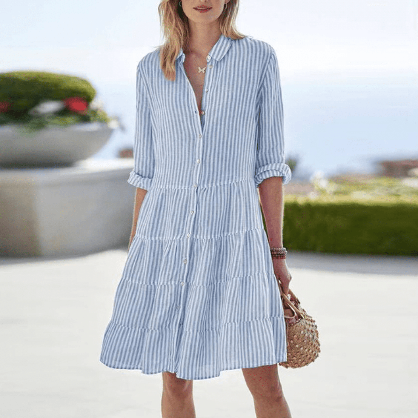 Naïma™ | Breezy Striped Shirt Dress