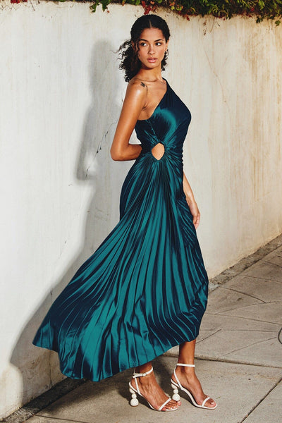 Sylviana™ | One-Shoulder Pleated Midi Dress