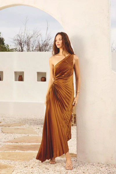 Sylviana™ | One-Shoulder Pleated Midi Dress