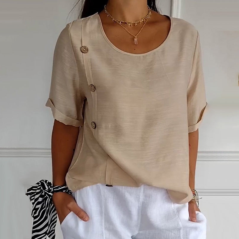 Leila™ | Side Button Linen Blouse