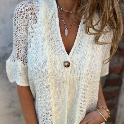 Jassira™ | Lightweight Open-Knit Button Top