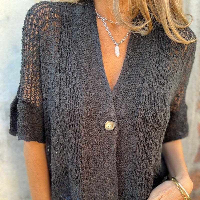 Jassira™ | Lightweight Open-Knit Button Top