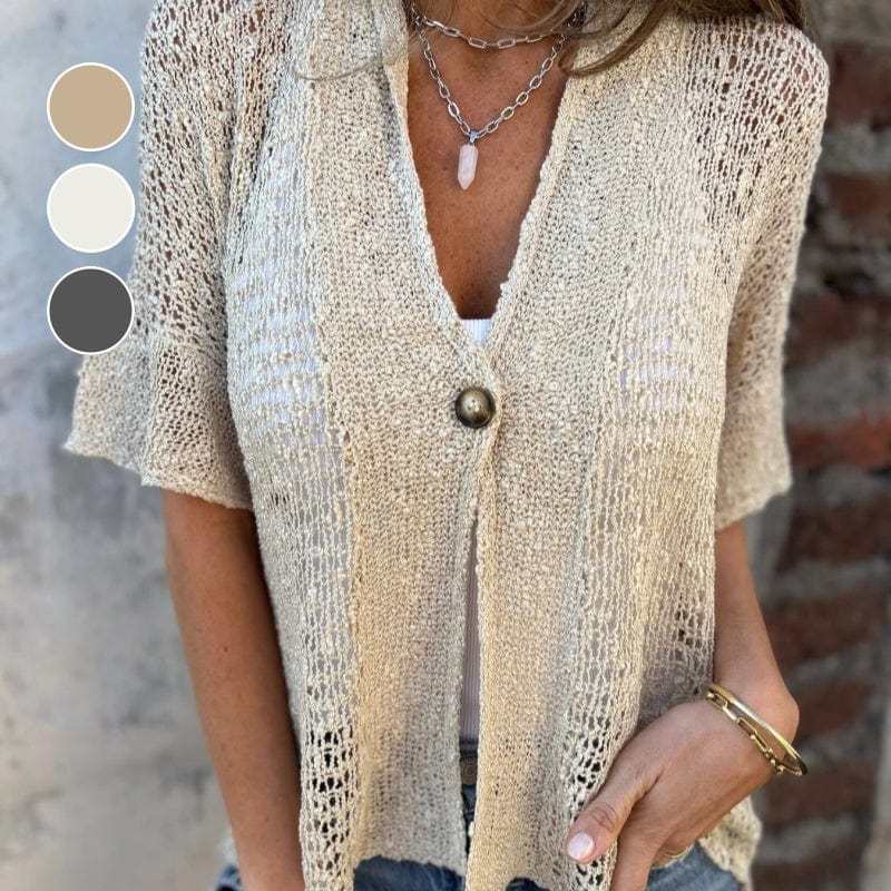 Jassira™ | Lightweight Open-Knit Button Top