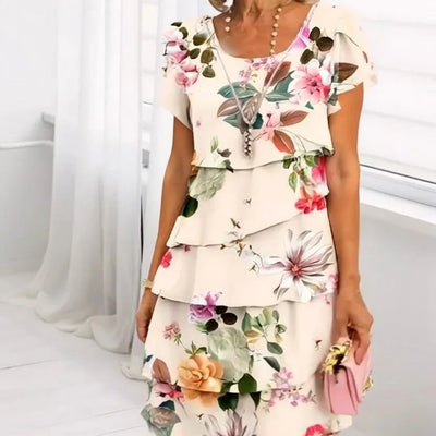 Elif™ | Floral Pleated Ruffle Dress