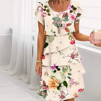 Elif™ | Floral Pleated Ruffle Dress