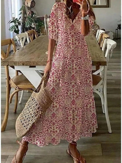 Livia™ | Boho Vintage V-Neck Printed Dress