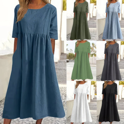 Violeta™ | Soft Linen Babydoll Midi Dress