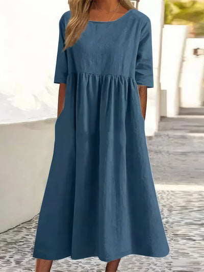 Violeta™ | Soft Linen Babydoll Midi Dress