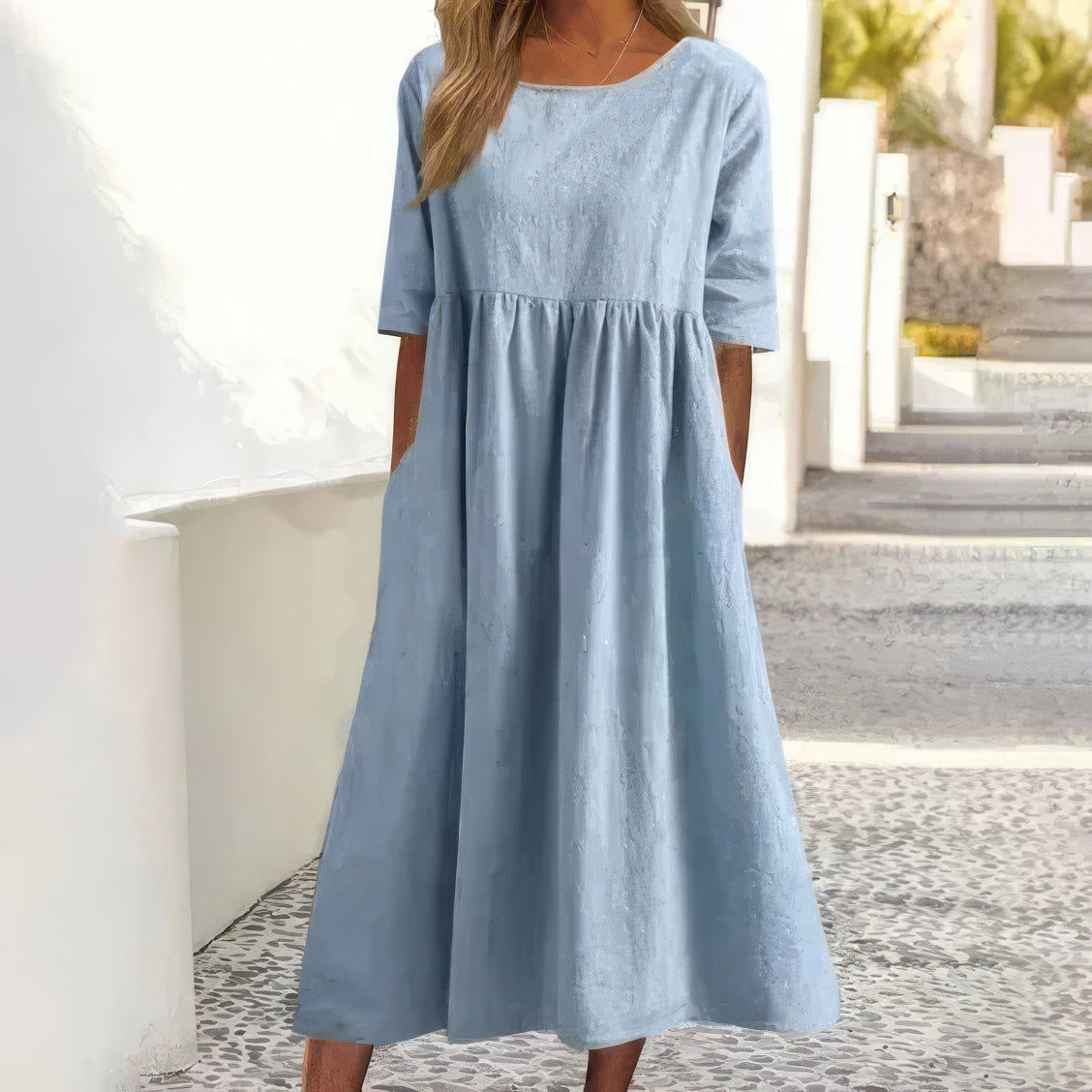 Violeta™ | Soft Linen Babydoll Midi Dress