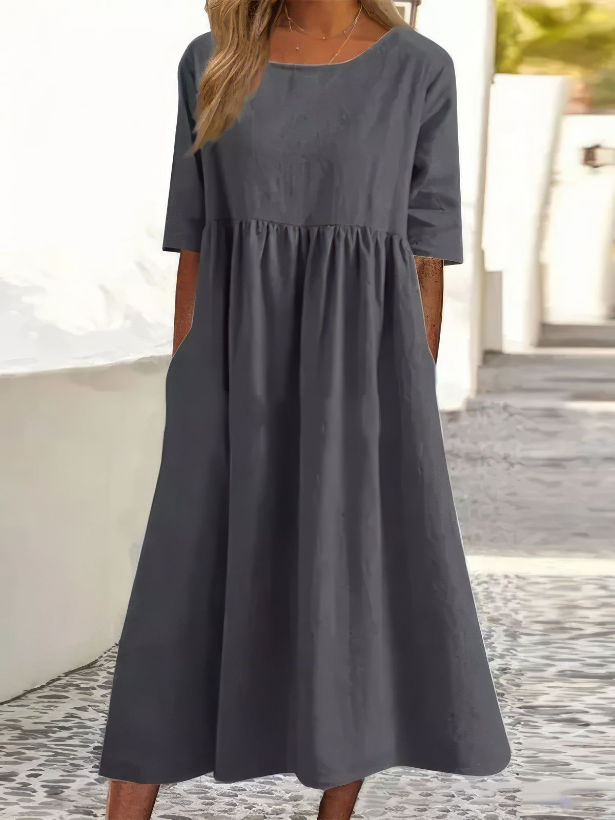 Violeta™ | Soft Linen Babydoll Midi Dress