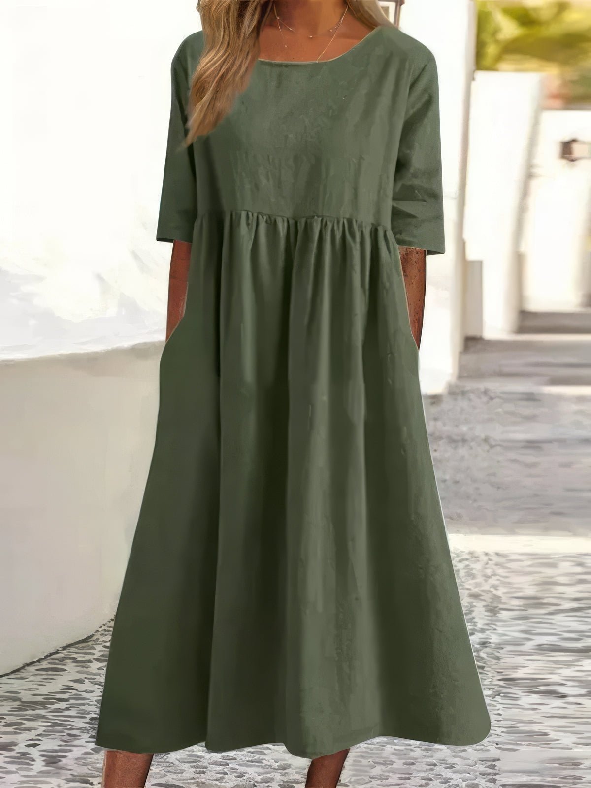 Violeta™ | Soft Linen Babydoll Midi Dress