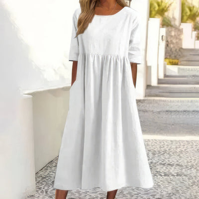Violeta™ | Soft Linen Babydoll Midi Dress