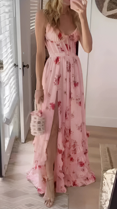 Orélya™ | Romantic Ruffle-Front Maxi Dress