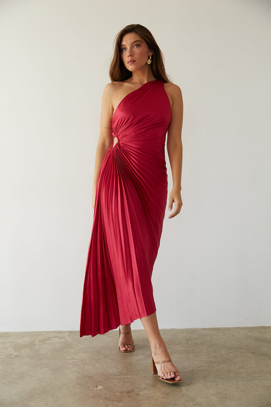 Sylviana™ | One-Shoulder Pleated Midi Dress