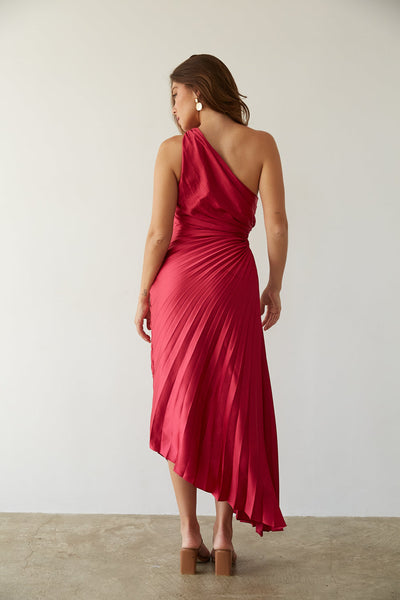 Sylviana™ | One-Shoulder Pleated Midi Dress